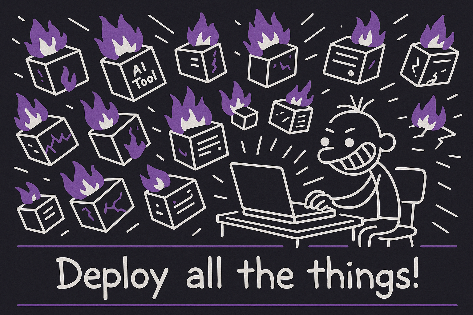 Stick figure developer deploying 15 broken MCP servers at once - spray and pray approach