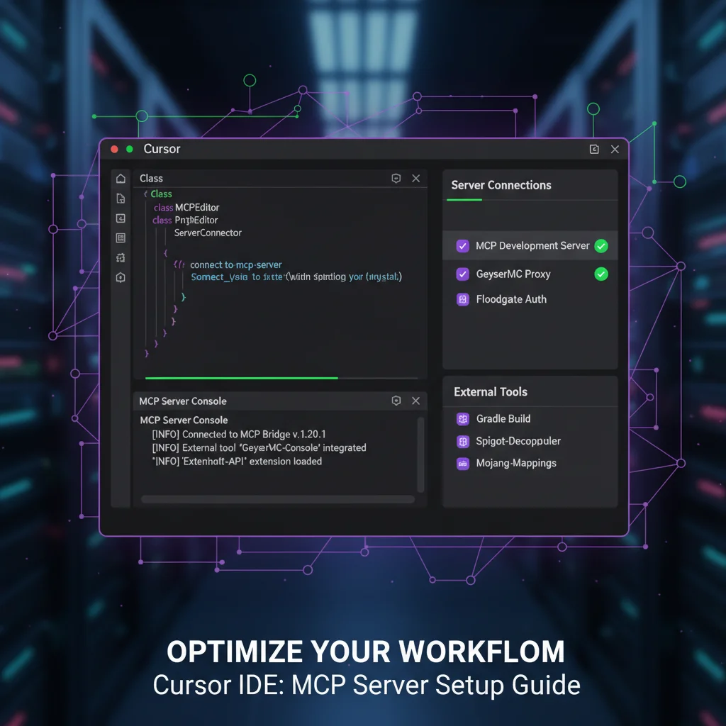 Cursor MCP setup showing configuration panel and connected servers