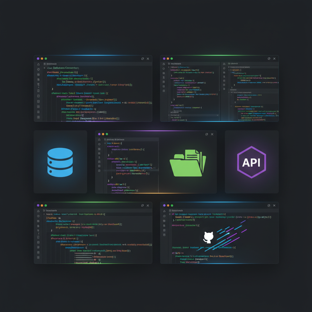 MCP Server Examples gallery showing code samples for databases, filesystems, and APIs